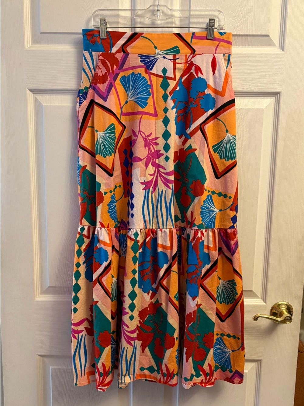 LIFE Vibrant Tropical Print Tiered Maxi Skirt Size Large